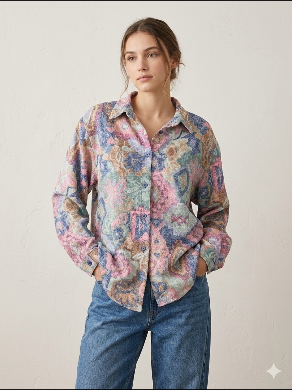 Vintage Her Pastel Floral Button-Up Shirt in Multi Colors